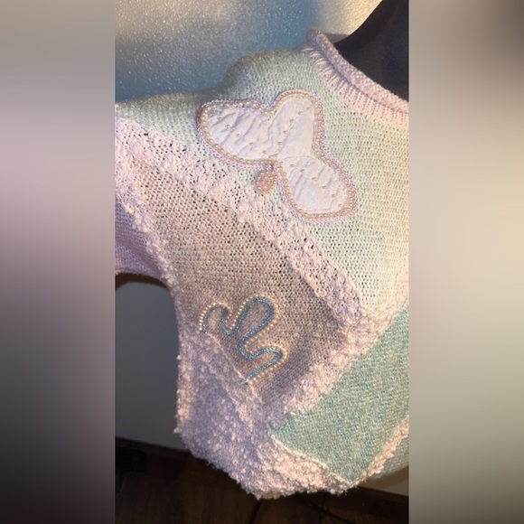 Vintage  Pastel Colorblock
Oversized Kawaii Sweater size small Pearl beaded - Picture 7 of 16